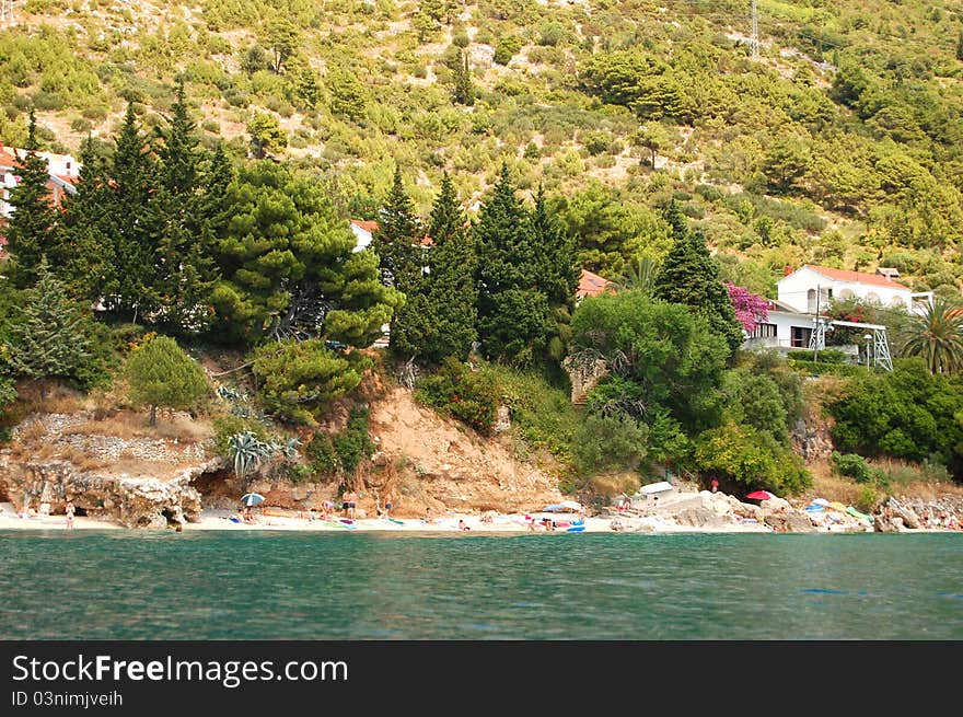 picturesque scenic view of adriatic beach in brist, dalmatia - croatia