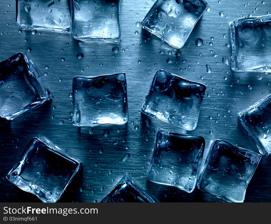 Frozen ice cubes on a kitchen bench