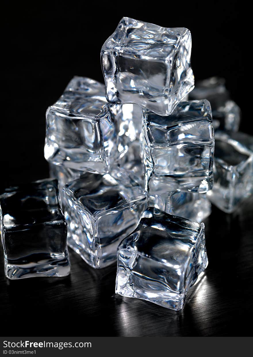 Frozen ice cubes on a kitchen bench