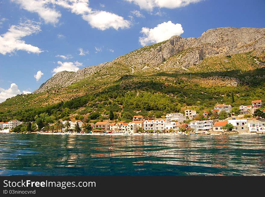 picturesque scenic view of adriatic beach in brist, dalmatia - croatia