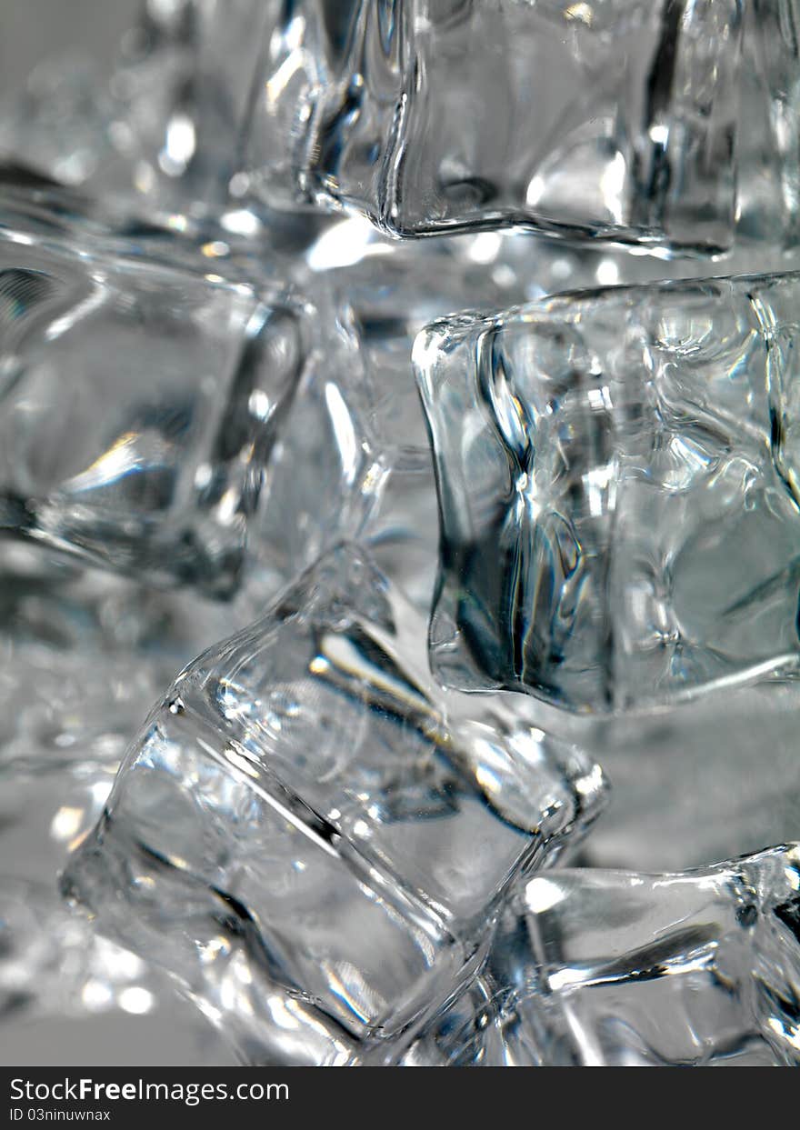 Frozen ice cubes on a kitchen bench