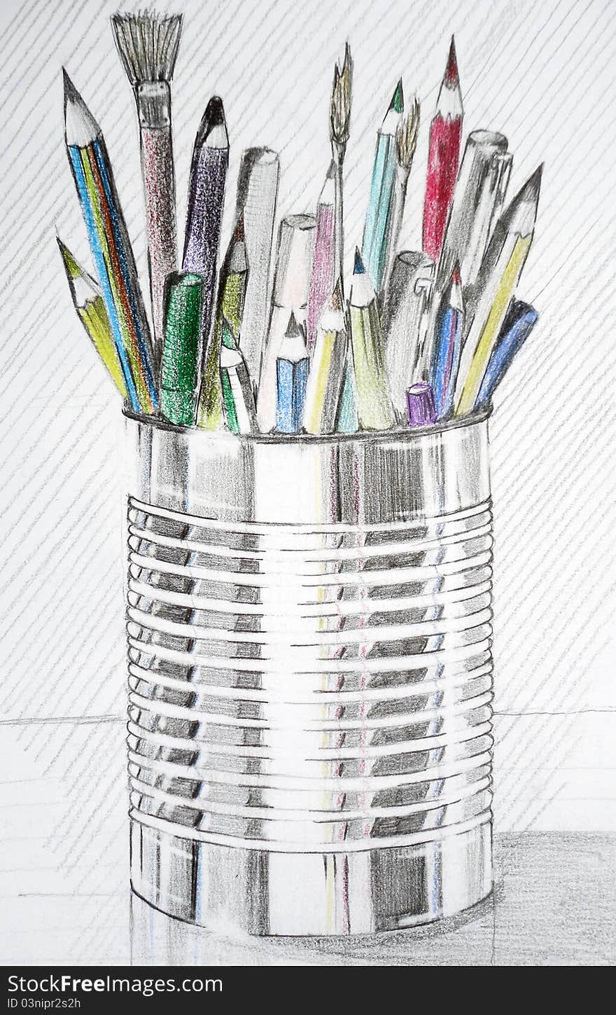 Pencils in a glass on a white background. Pencils in a glass on a white background