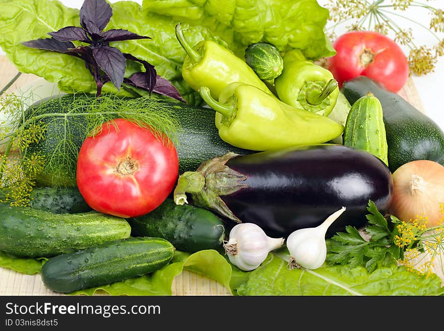 Heap of vegetables. Close up, front view.