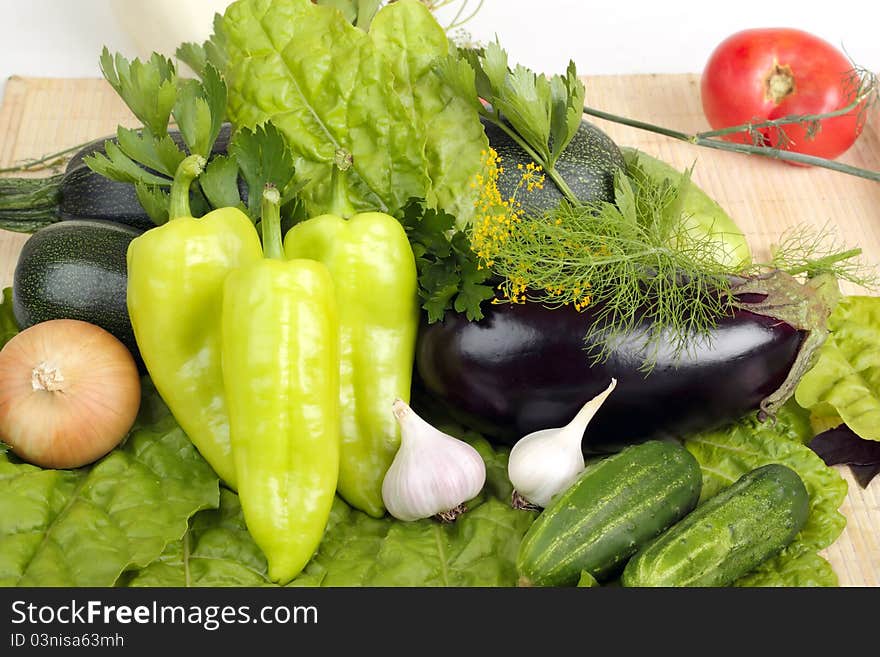 Heap of vegetables. Close up, front view.