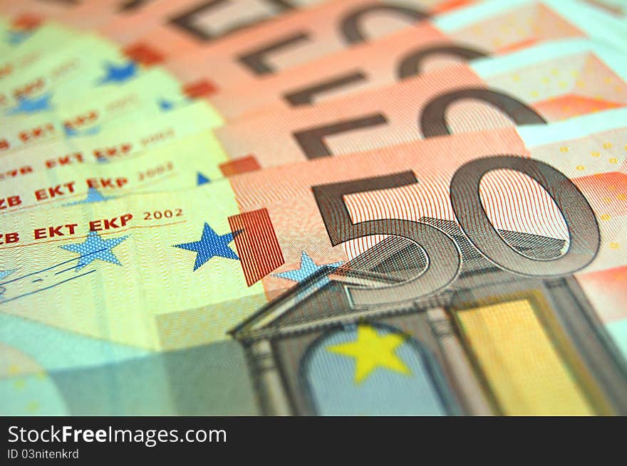 Close-up of 50 euro banknotes