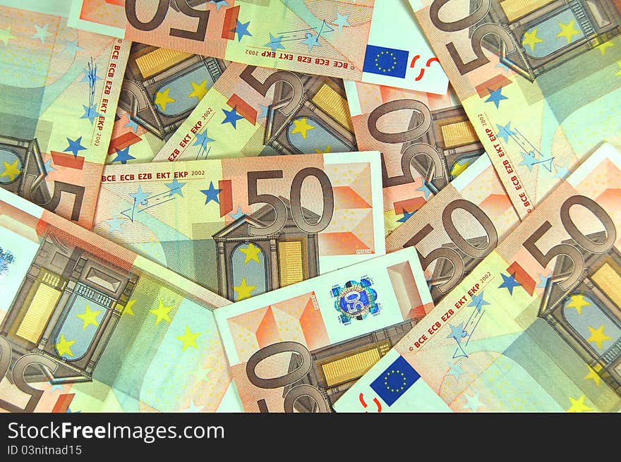 Close-up of 50 euro banknotes