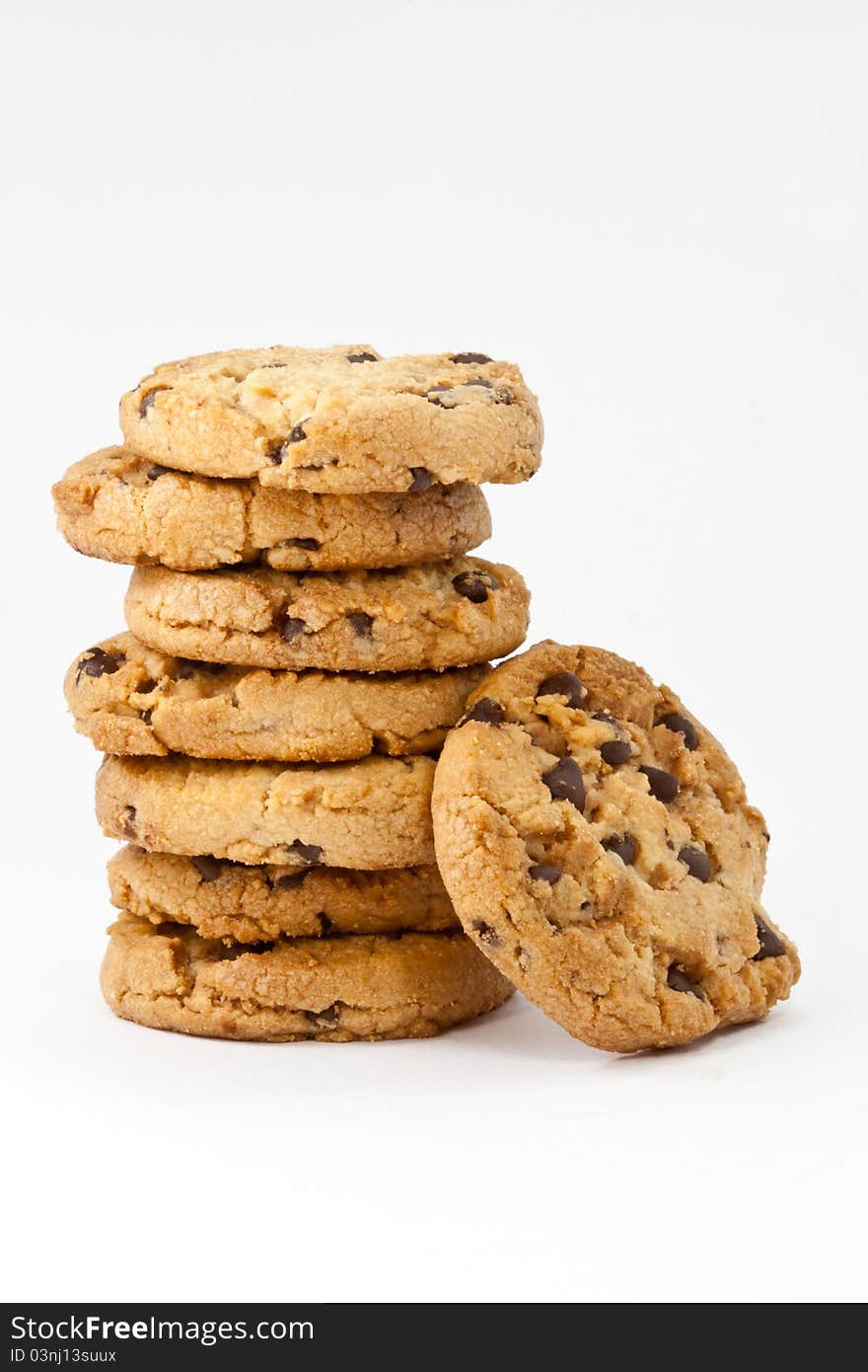 Chocolate cookies tower isolated on white background