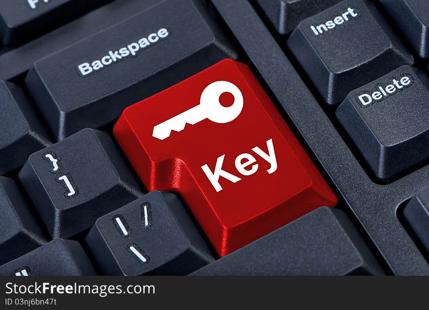 Red button with icon key, internet concept. Red button with icon key, internet concept.