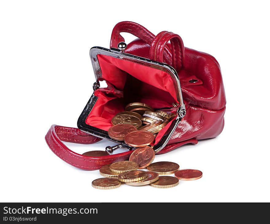 Coins in woman s purse.