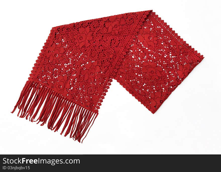 Red Wool Scarf with Filigree Design