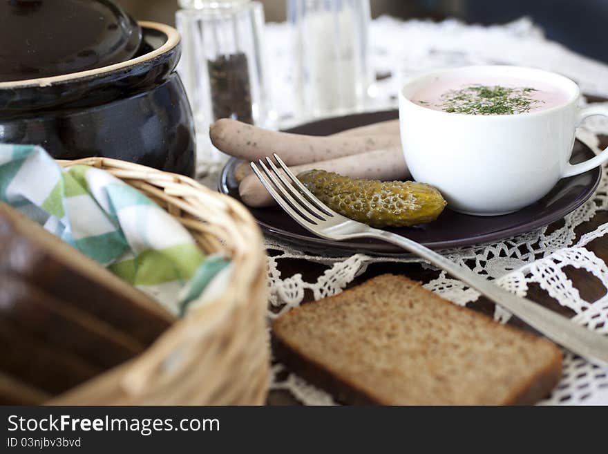 Table laid for breakfast on a table. Table laid for breakfast on a table