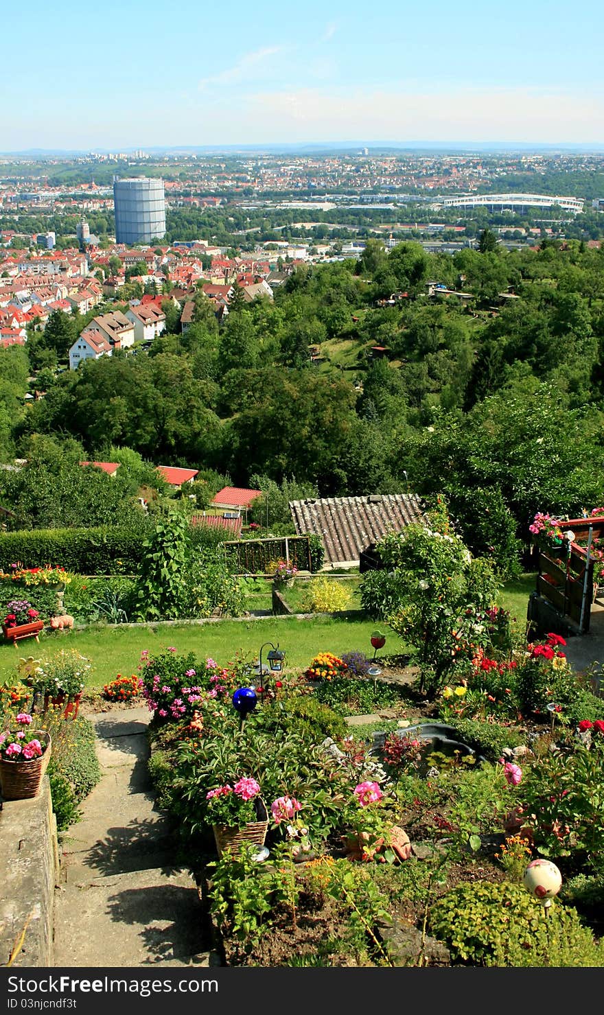 Panoramic view of Bad-Cannstatt and Untertürkheim, districts of Stuttgart.