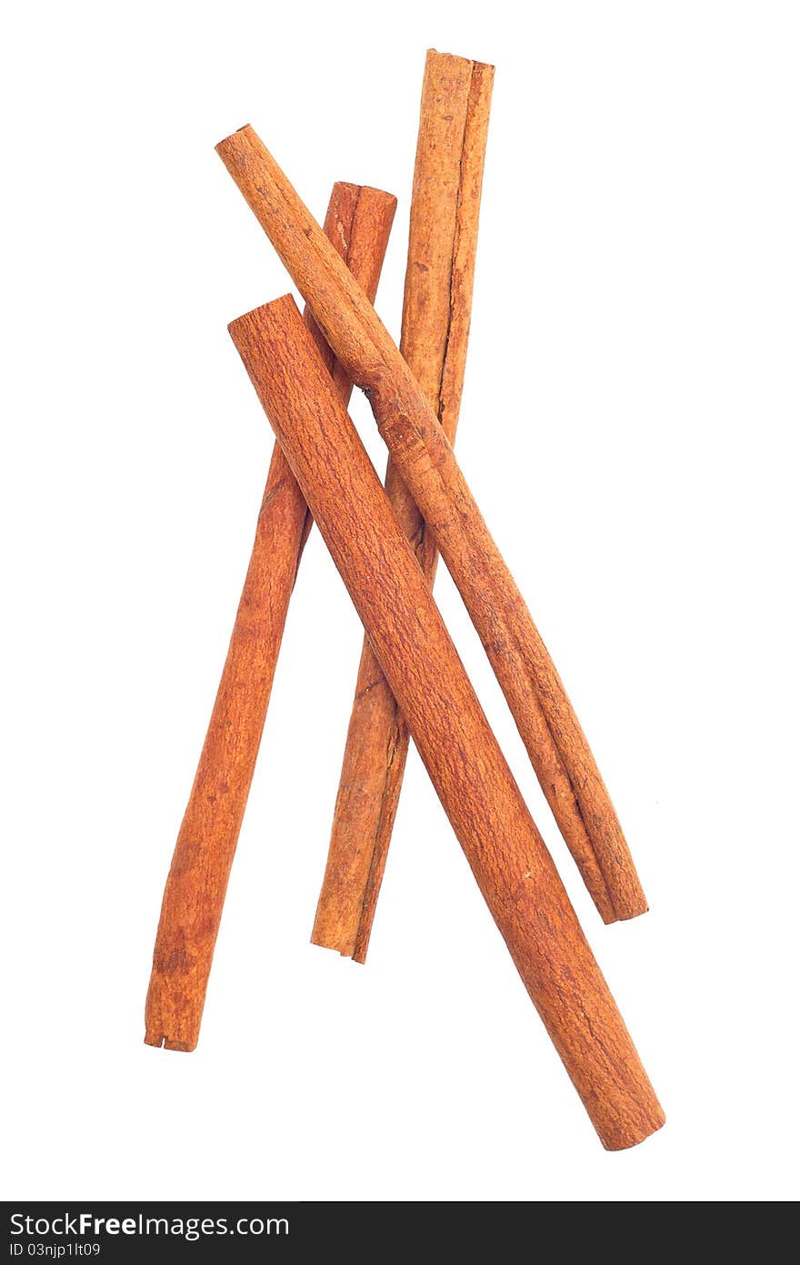 Cinnamon sticks on a white