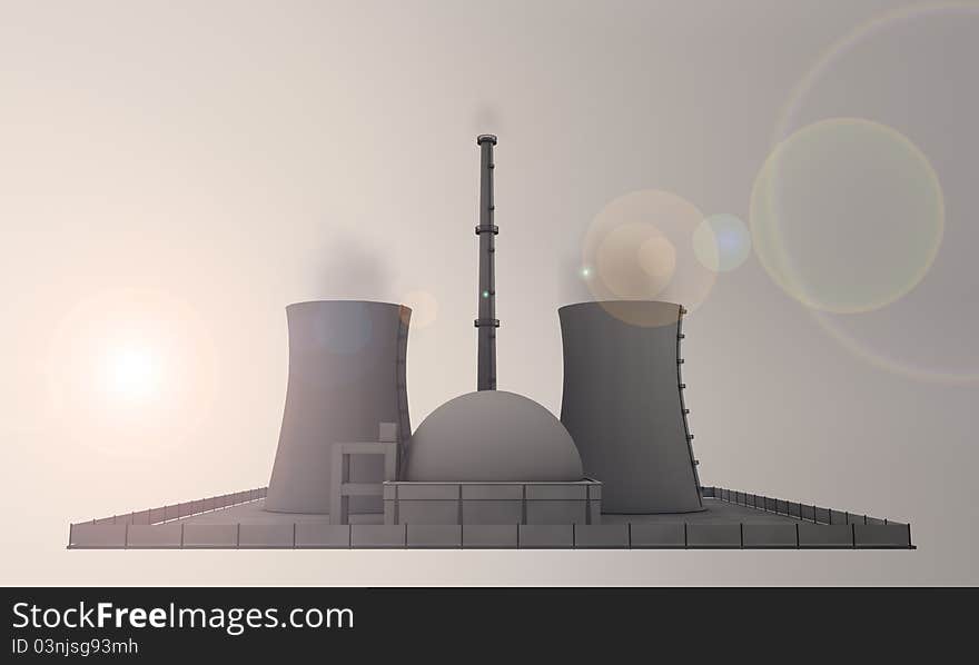 Illustration of nuclear power station in the evening