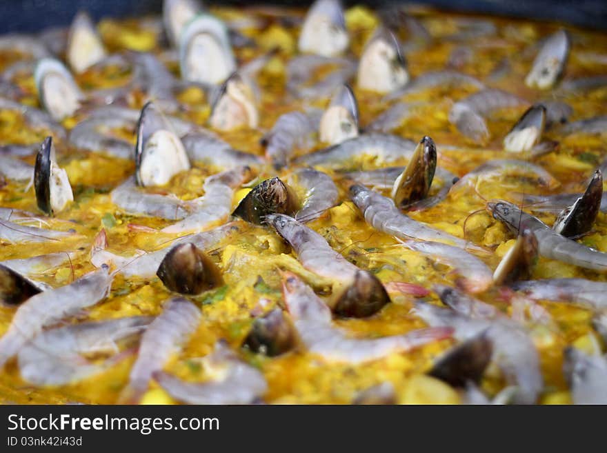 Close up of spanish paella seafood