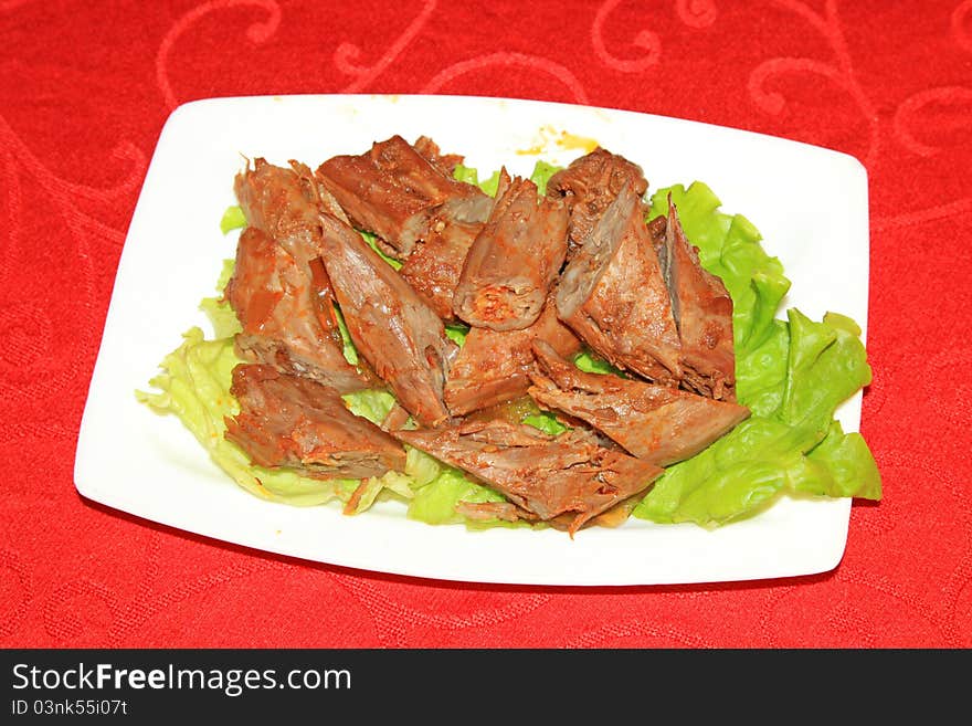 Closeup of galantine in a plate in a chinese restaurant