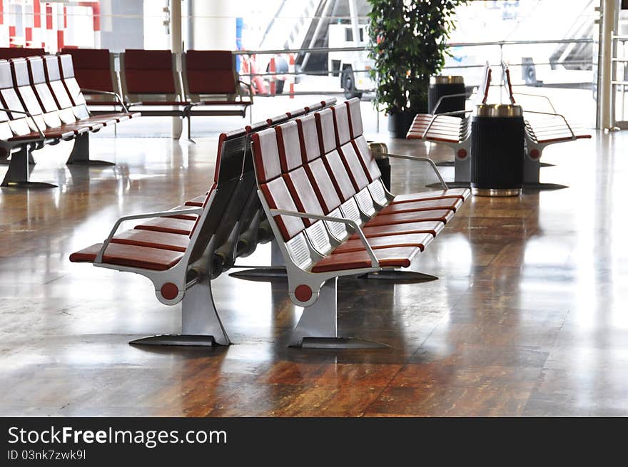 Empty airport lounge, travel concept image