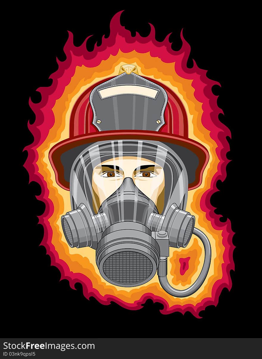 Firefighter with Mask and Flames