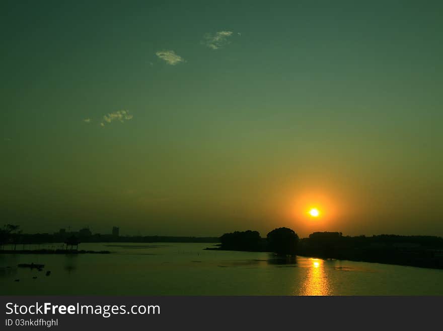 Night scene of river, northern China