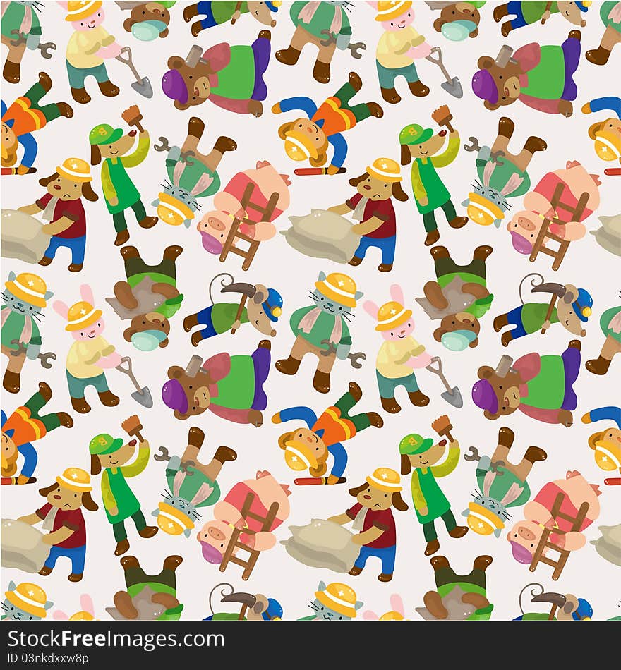 Cartoon Animal Worker Seamless Pattern