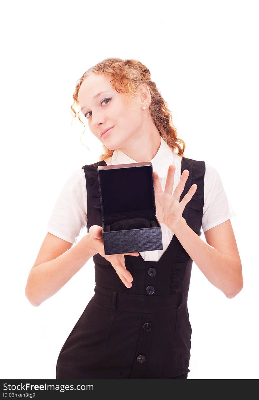 Beautiful girl holding black box