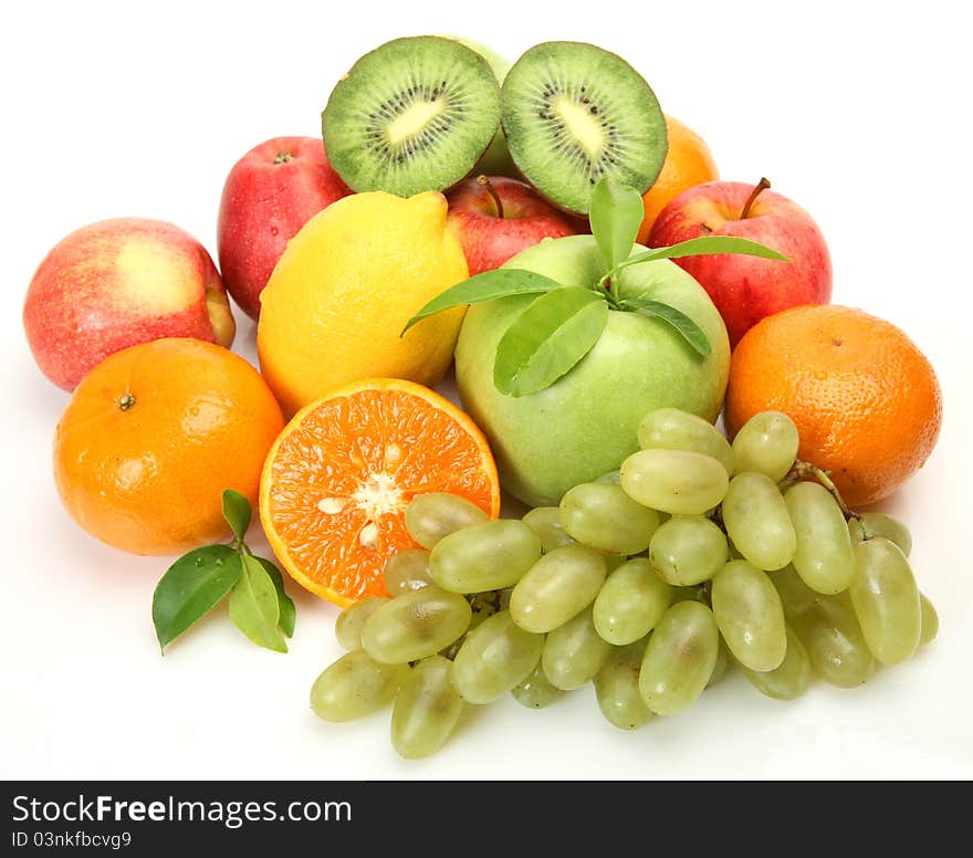 Ripe fruit on a white background