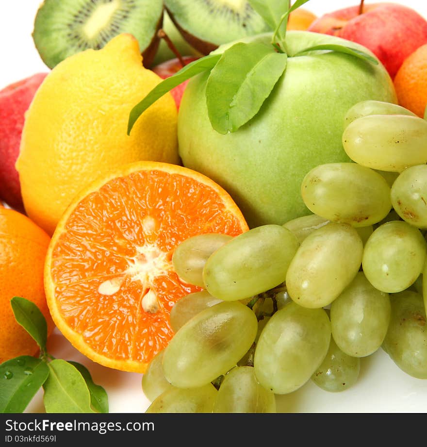 Ripe fruit on a white background