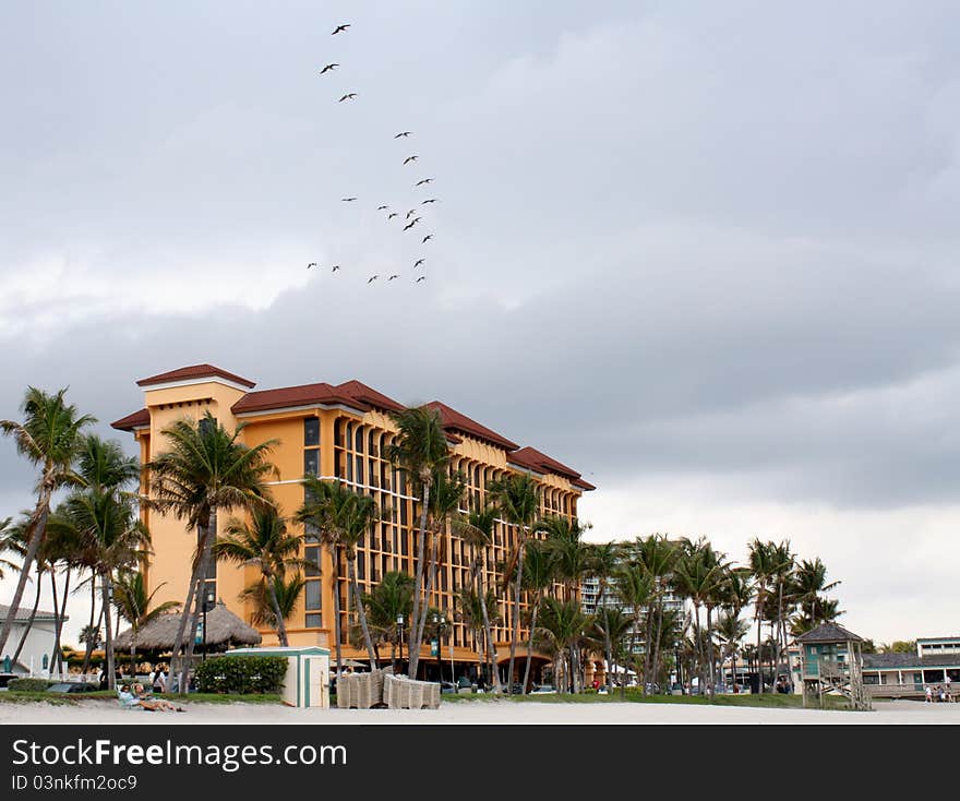 Hotel On Beach Cloudy Day