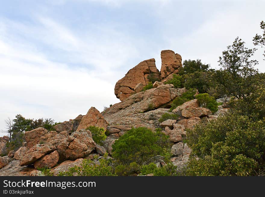 Site of three crosses, rock of Roquebrune, department of the Var, France. Site of three crosses, rock of Roquebrune, department of the Var, France