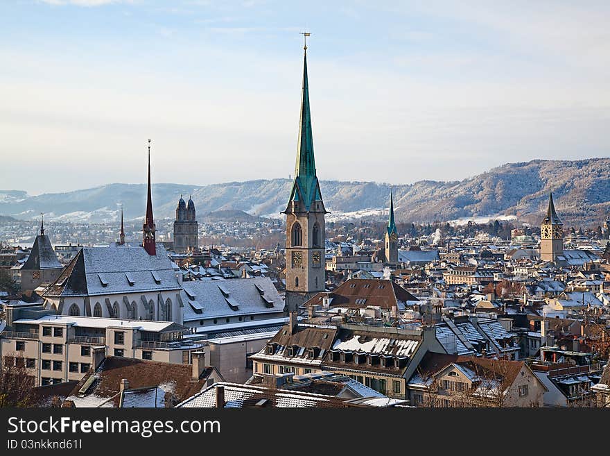 View of the Zurich donwtown (Switzerland, Winter 2011)