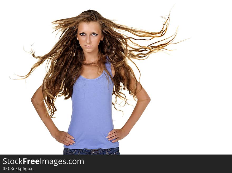 Fashion model posing in the wind