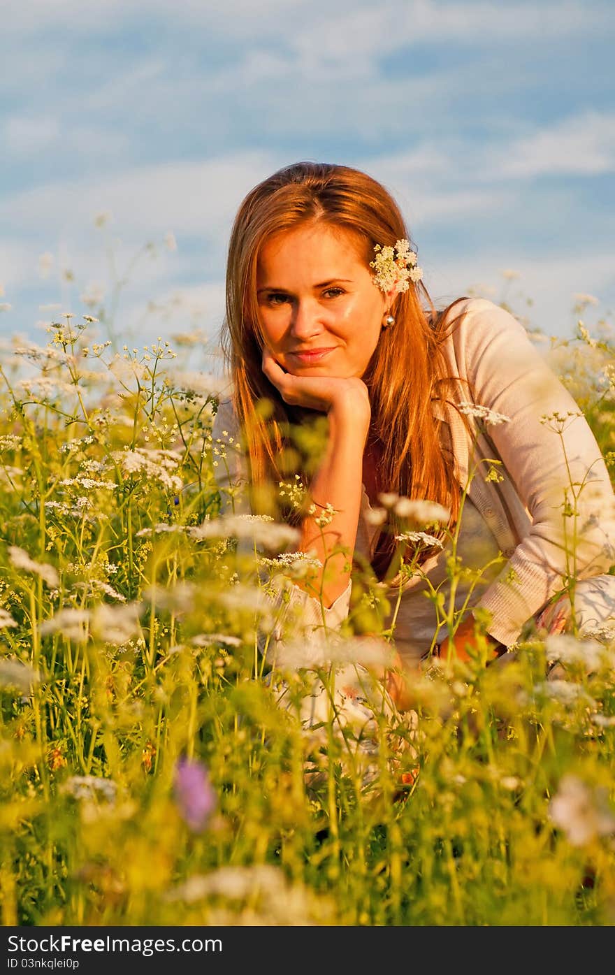 Cute caucasian young woman during the sunset. Cute caucasian young woman during the sunset.