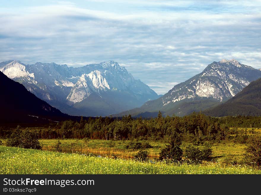 Lanscape Alp mountains in Bavaria in the morning. Lanscape Alp mountains in Bavaria in the morning