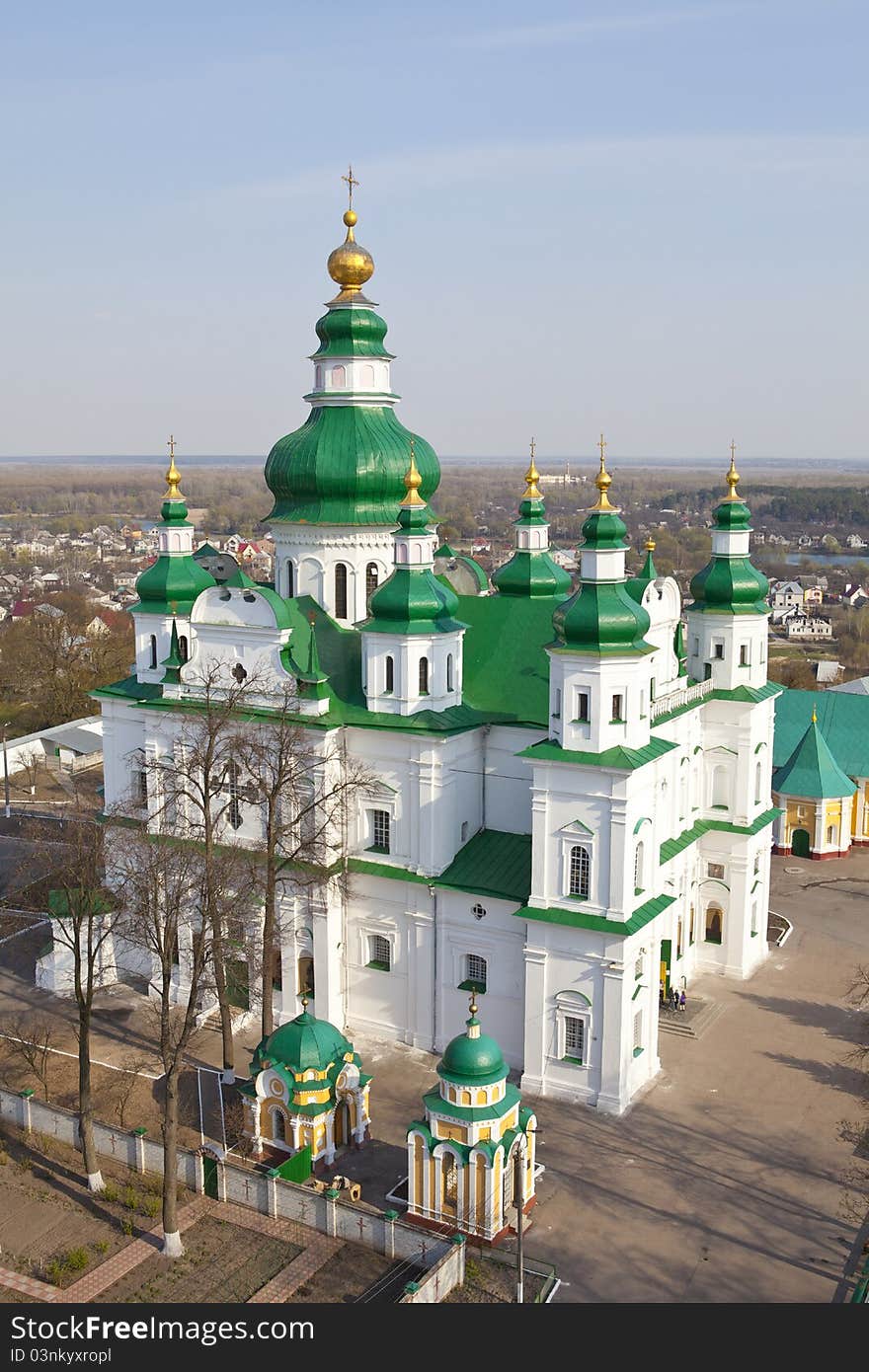 Ancient Chernigiv cathedral church from sky