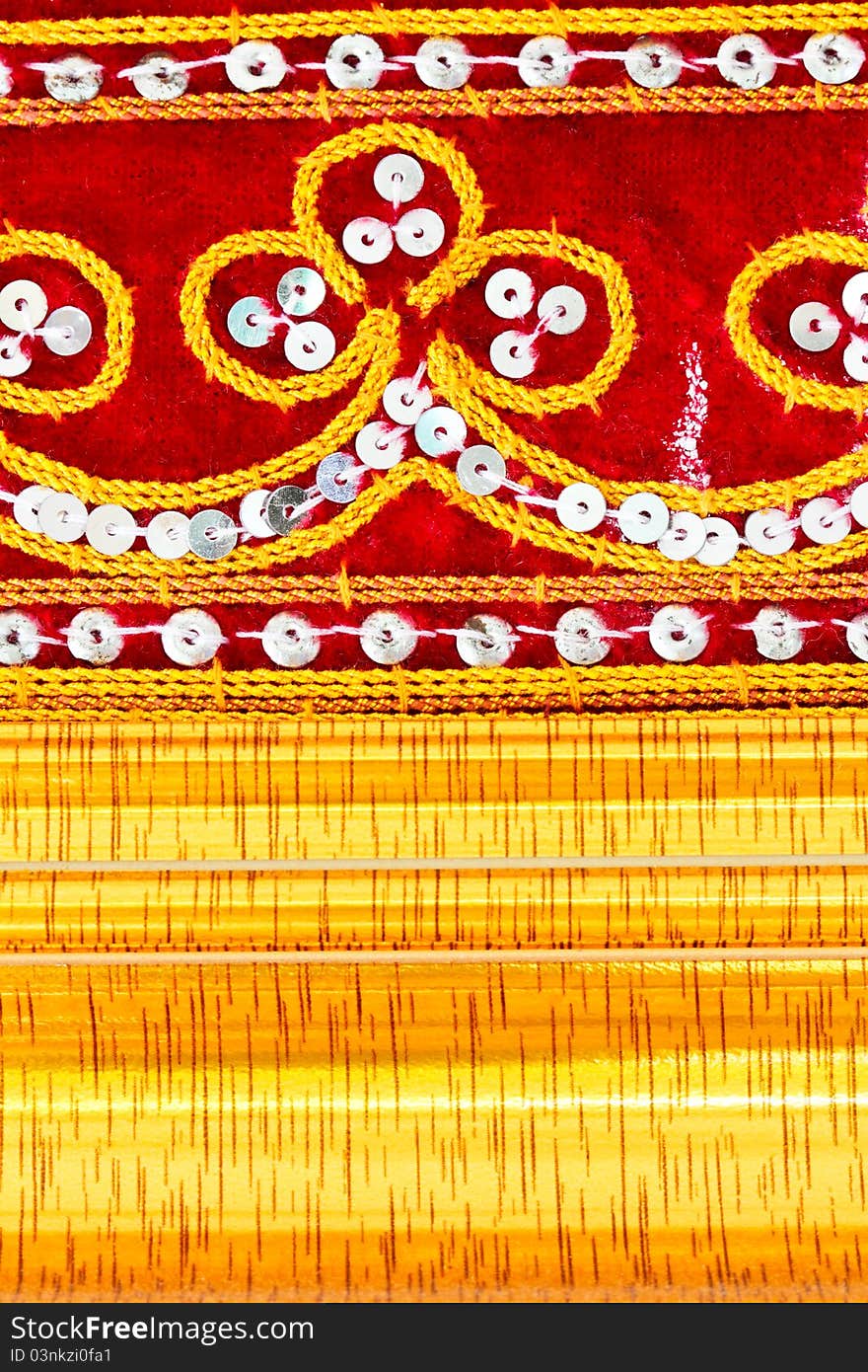 Red cloth embroidered with thread, pattern, color and style of Myanmar. Red cloth embroidered with thread, pattern, color and style of Myanmar.