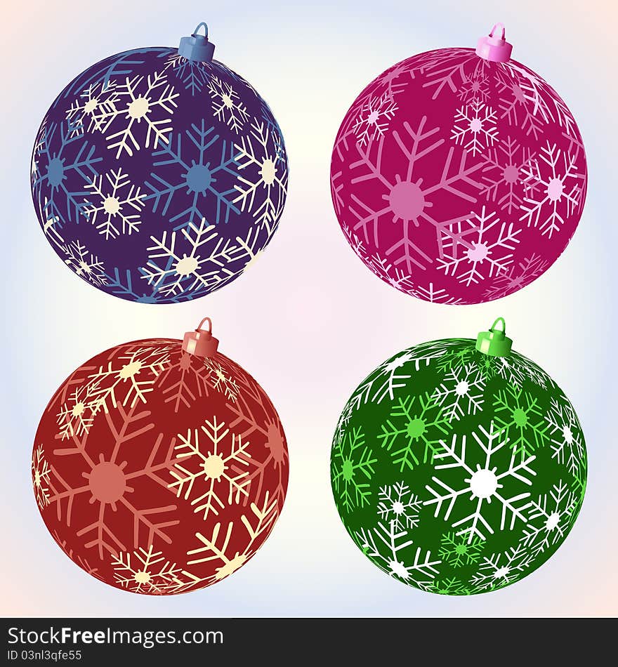 Christmas bauble selection with snowflakes in different colors. Christmas bauble selection with snowflakes in different colors