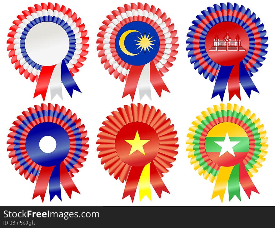 Rosettes to represent South East Asia countries; including Thailand, Malaysia, Cambodia, Laos, Vietnam and Burma (Myanmar)-. Rosettes to represent South East Asia countries; including Thailand, Malaysia, Cambodia, Laos, Vietnam and Burma (Myanmar)-