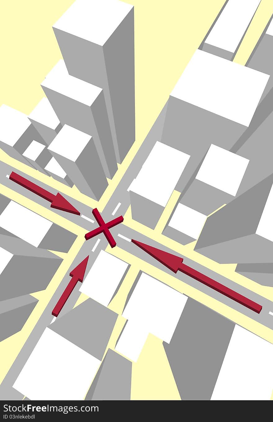 Crossroads traffic jam concept illustration