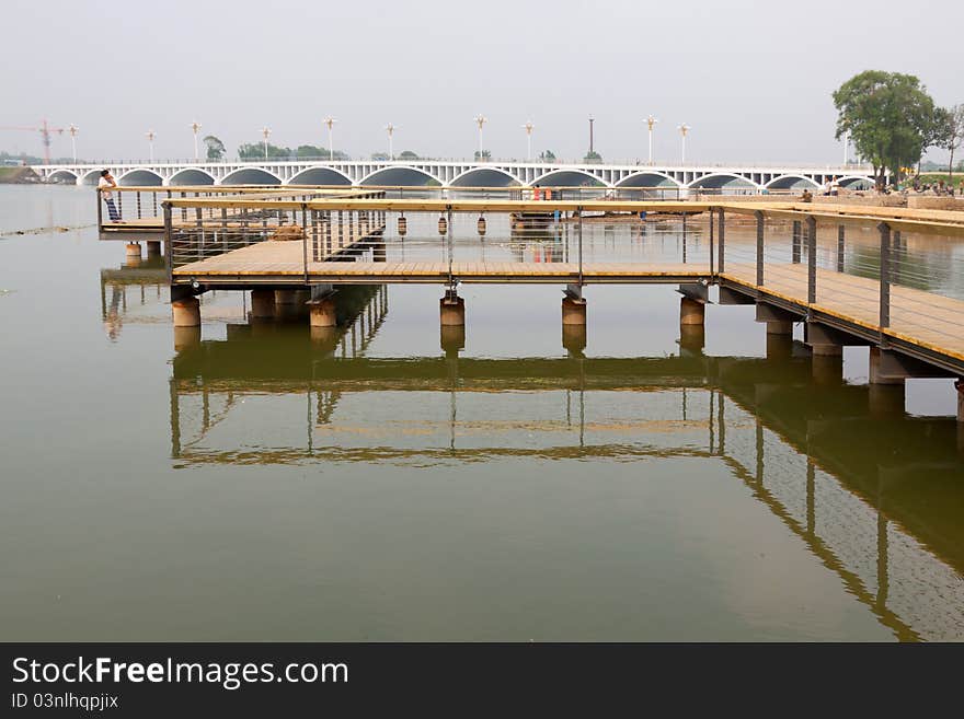 Bridge on the river in a park in china