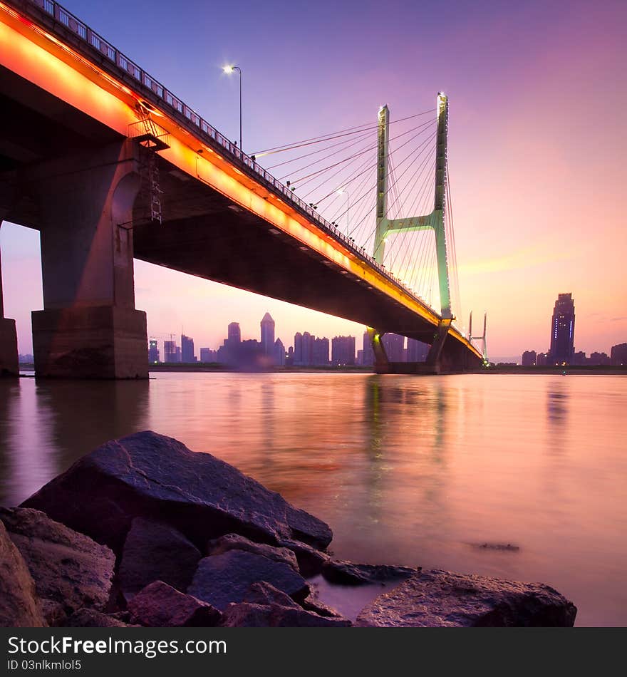 Named bayi bridge in the night of shanghai china.