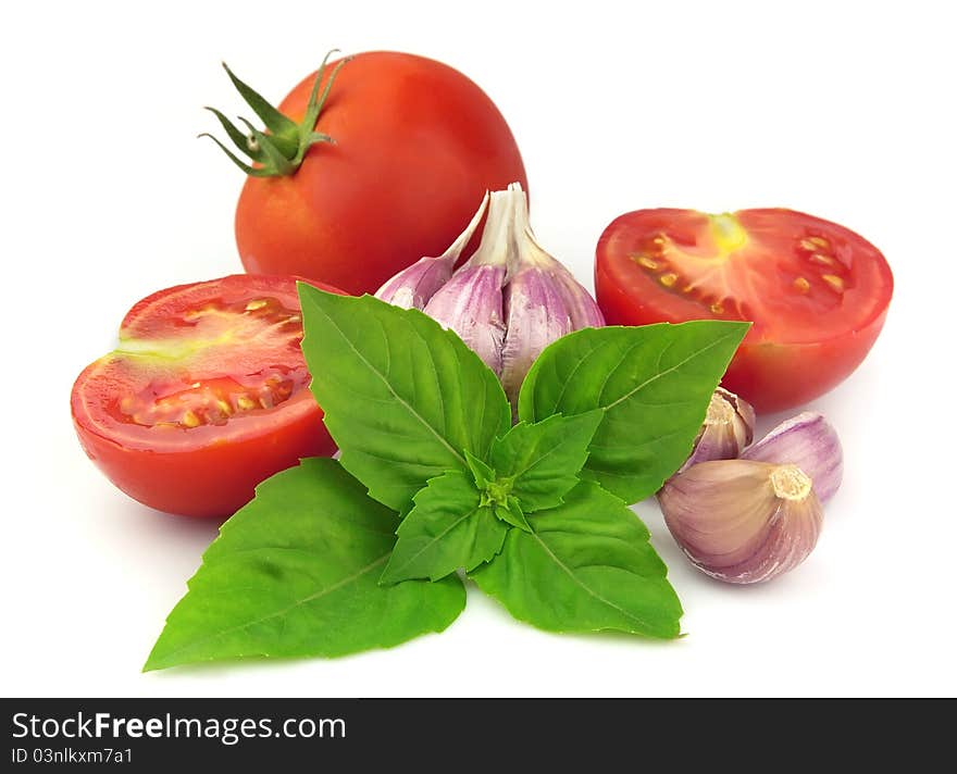 Sweet tomatoes with basil and garlic. Sweet tomatoes with basil and garlic