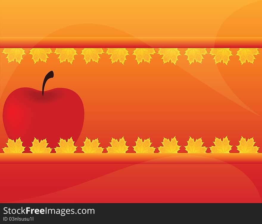 Autumn apple and leaf on autumn background