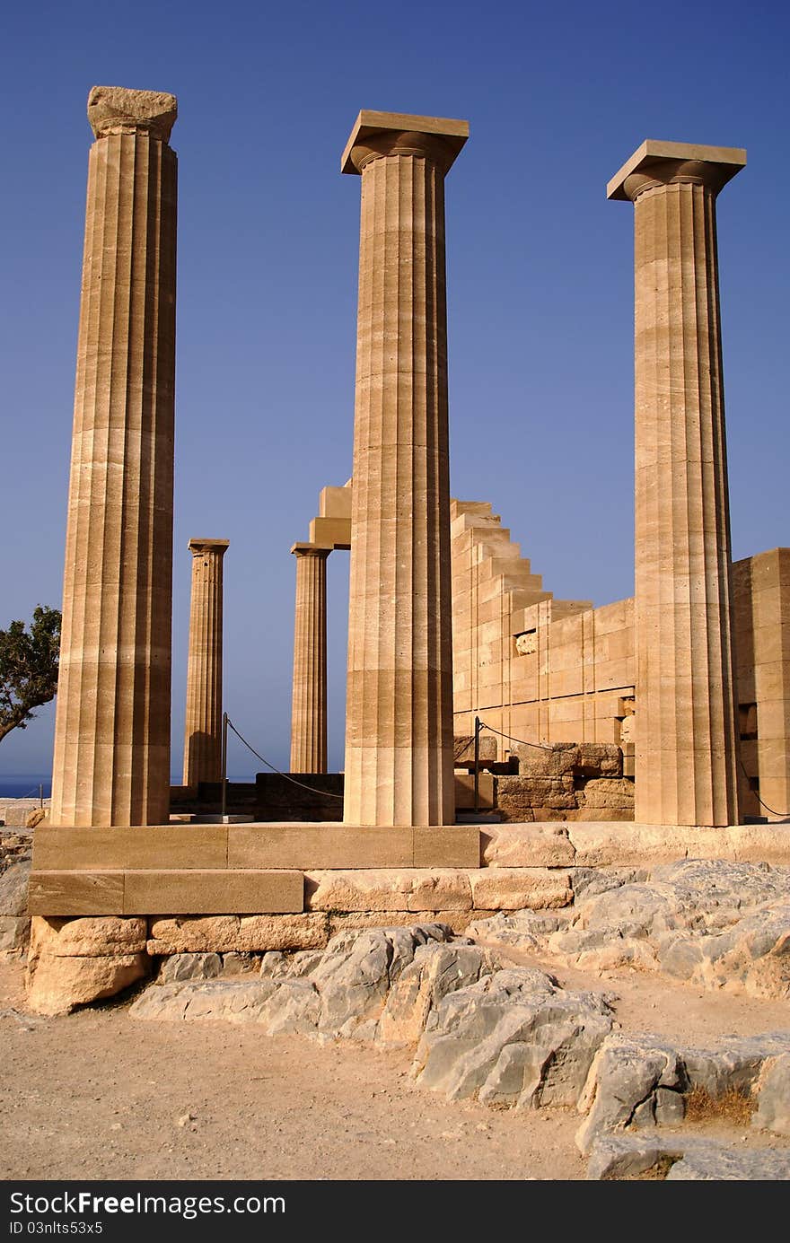 Ancient columns on Acropolis  in Lindos