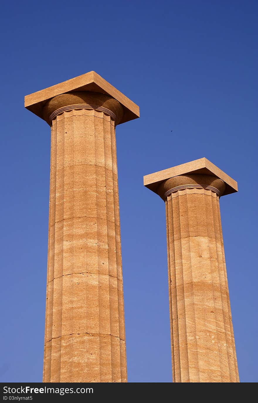 Ancient Columns On Acropolis  In Lindos