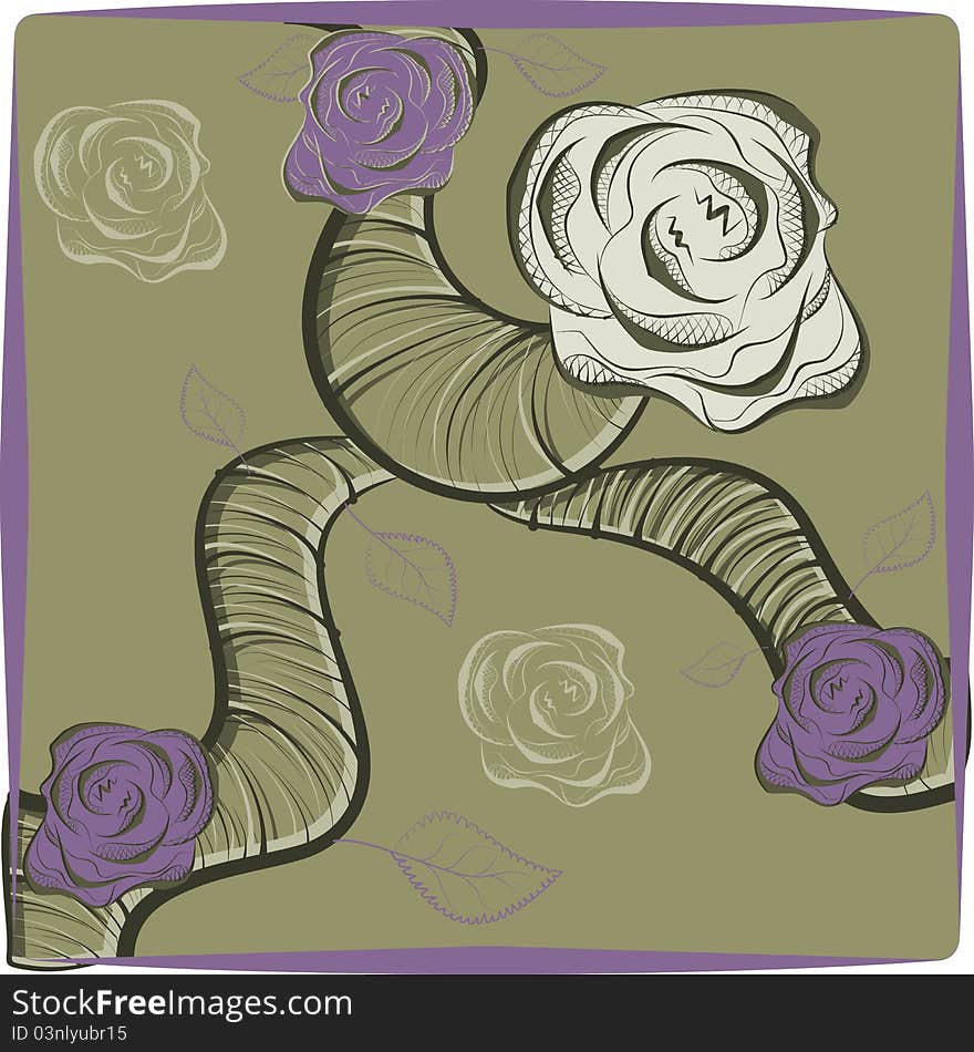 Illustration. Large black rose bud and Abstraction. Illustration. Large black rose bud and Abstraction