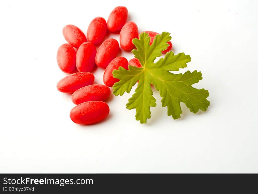 Red drugs form hearth, the green leave is of Geranium. Red drugs form hearth, the green leave is of Geranium