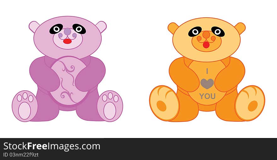 Illustration of two teddy bears on white background