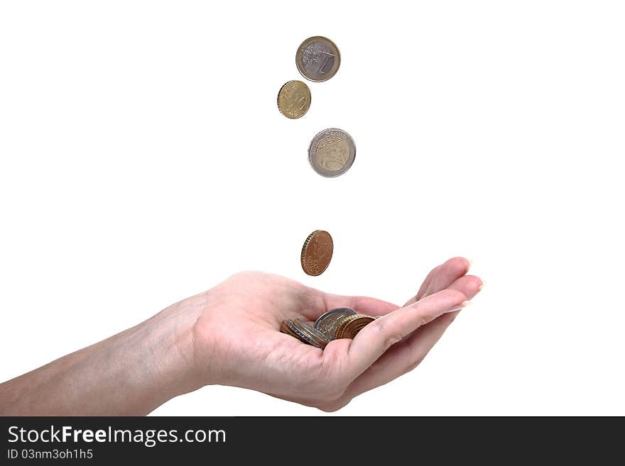 Cents falling in a hand