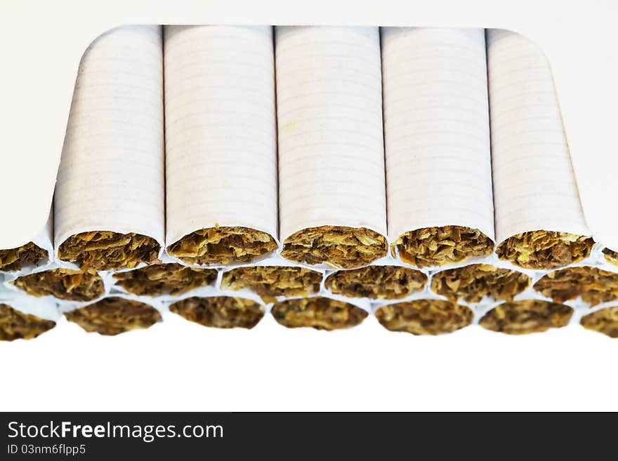 Cigarettes in a pack closeup. Cigarettes in a pack closeup