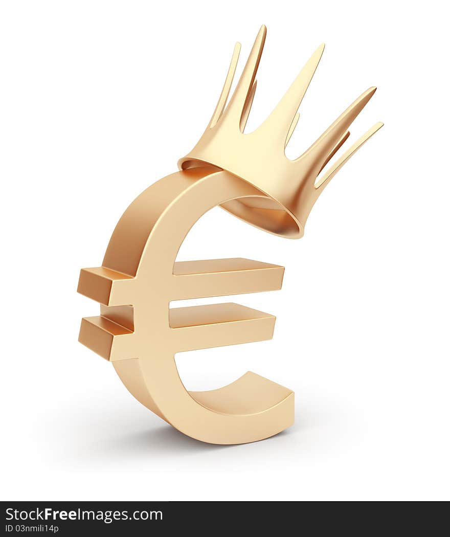 Golden Euro Currency 3D. Symbol. Isolated On White